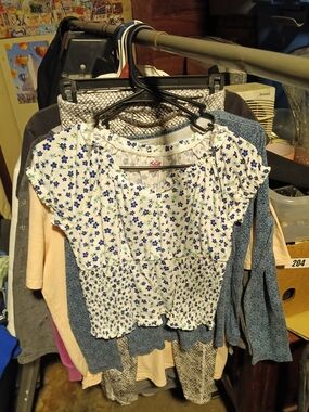 Justice White Floral Peasant Top with Blue Flowers